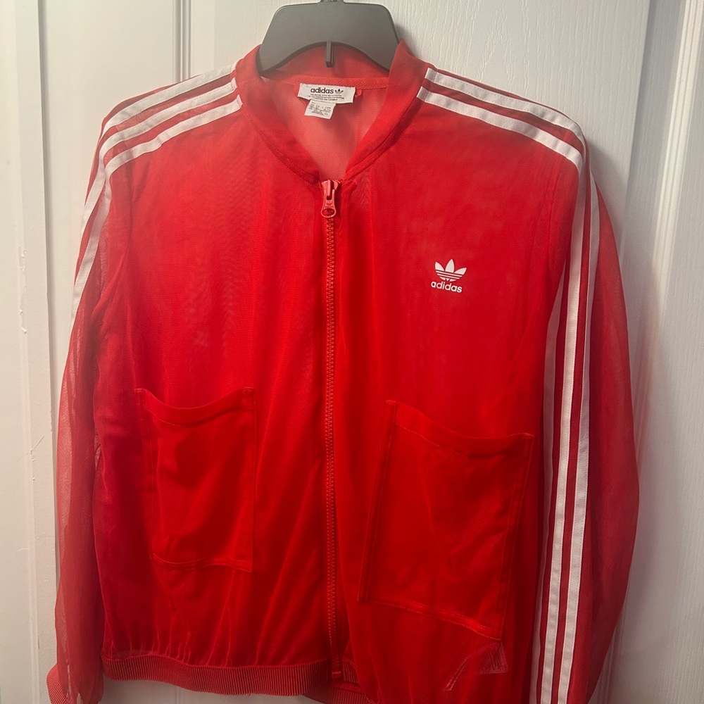 Adidas Vibrant Red Lightweight Tracksuit Jacket With Matching Skirt